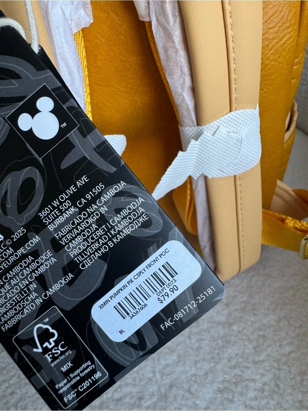 Loungefly Mustard Yellow Minnie Mouse Backpack